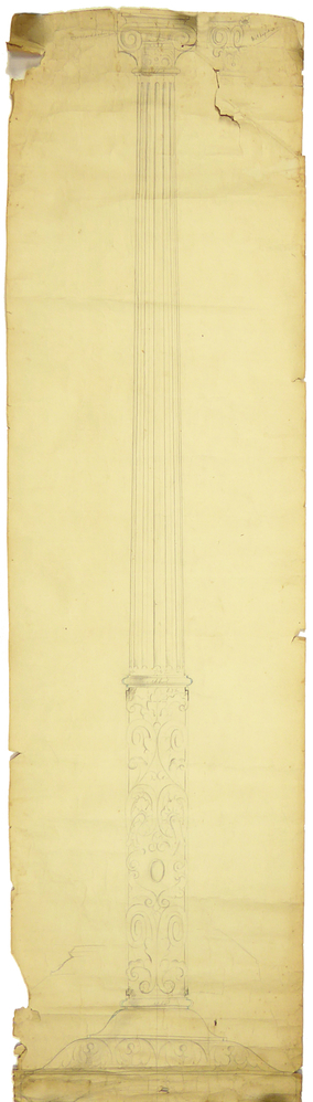 ontwerptekening zuil, met bijgeschreven aanwijzingen en voor afmetingen en uitvoering