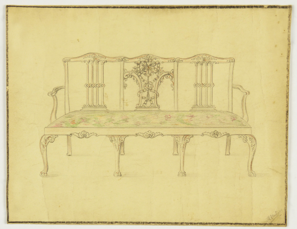 ontwerptekening driezitsbankje