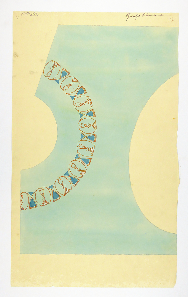 blauwe boog met hierin gouden geometrisch motief