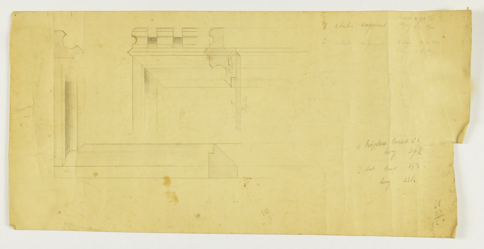 ontwerptekening fragmenten onderdelen meubel aantekeningen voor afmetingen