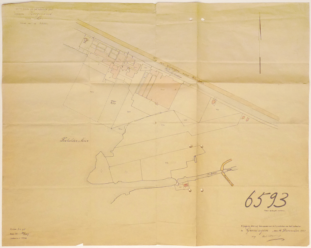 uitreksel uit het kadasrale plan Hoogezand sectie L schaal van 1 op 2000 uit nalatenschap van oud- medewerker en vader van schenker Harm Toorman (1921-2017)