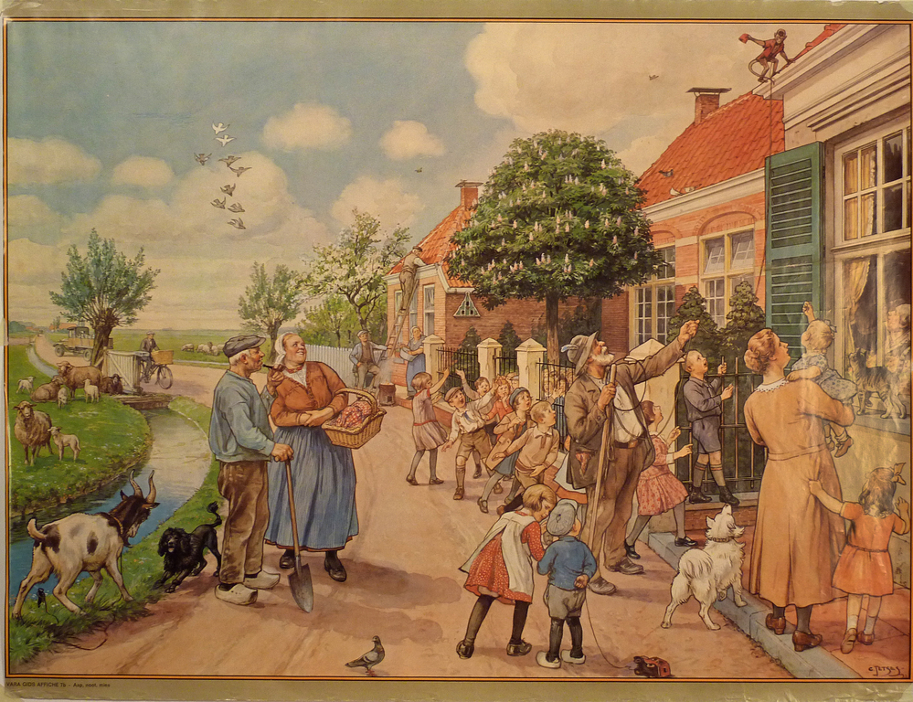 reproduktie schoolplaat Cornelis Jetses 1932 Vara gids affiche 7 B aap noot mies C Jetses 32