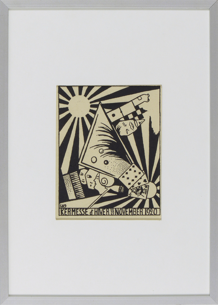 houtgravure voor studentenvereniging Vindicat, met opdruk onderkant GHS kermesse d' hiver 25 26 27 november 1920. De Kermesse d’ Hiver is een driedaags jaarlijks terugkerend feest op de sociëteit Mutua Fides van het Gronings Studenten Corps Vindicat Atque Polit waarbij de gehele sociëteit wordt omgebouwd zodat deze niet meer als dusdanig te herkennen is.