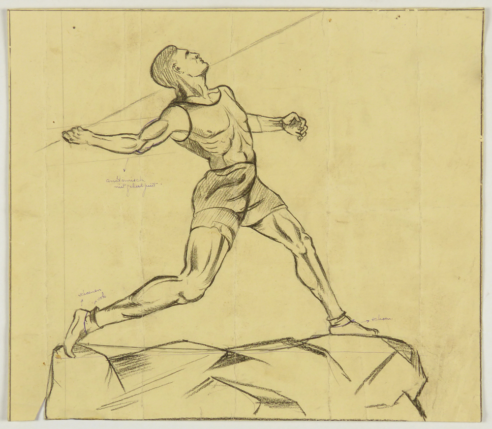 ontwerptekening speerwerper, anatomische studie