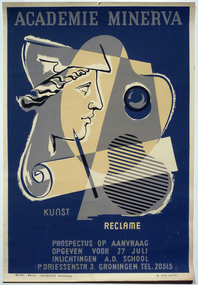 Academie Minerva kunst reclame prospectus op aanvraag opgeven voor 27 juli inlichtingen a.d school p.driessenstraat 3 groningen tel 20515