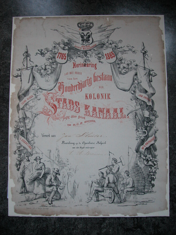 100 jaar kolonie Stadskanaal 1765 - 1865, deze werd op scholen uitgereikt aan de kinderen.