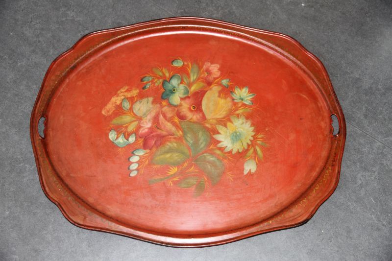 Russisch blikken ovalen dienblad, met bloemen