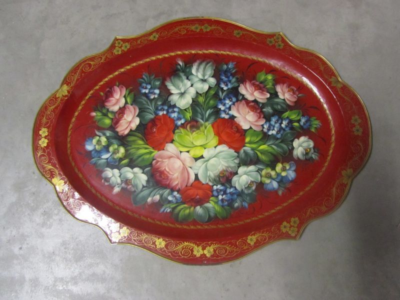 Russisch blikken ovale dienblad met bloemen