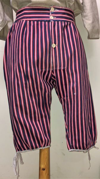 Halflange mannen onderbroek, rood,blauw,wit gestreept, 1800-1850