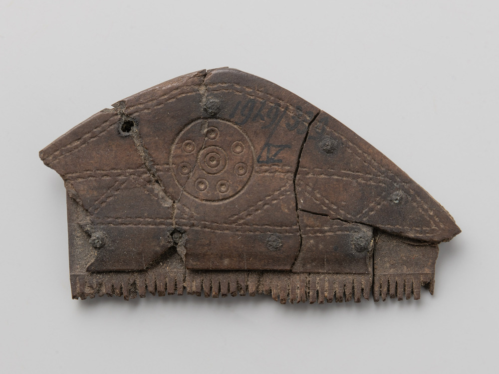 Driehoekige drielagenkam uit de laat-Romeinse tijd of volksverhuizingstijd gevonden in de wierde van Ezinge