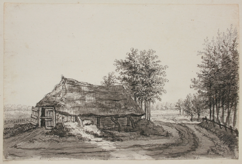 landweg met vervallen schuur bij Egede